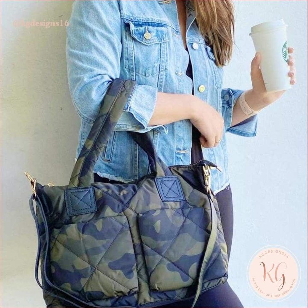 Camo Puffy Quilted Tote Bag